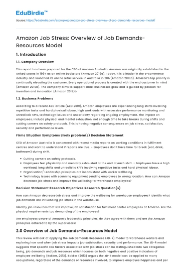 Amazon Job Stress: Overview of Job Demands-Resources Model