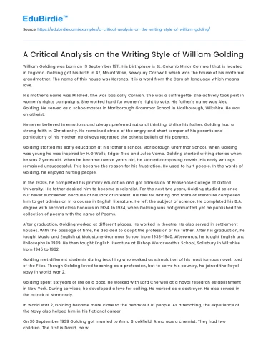 A Critical Analysis on the Writing Style of William Golding