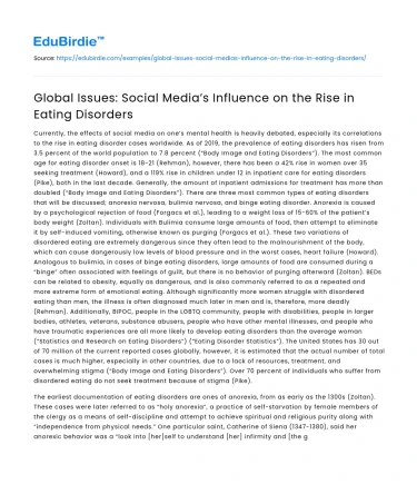 Global Issues: Social Media’s Influence on the Rise in Eating Disorders