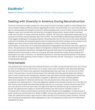 Dealing with Diversity in America During Reconstruction