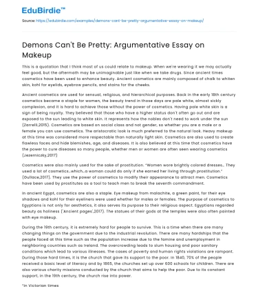 Demons Can’t Be Pretty: Argumentative Essay on Makeup
