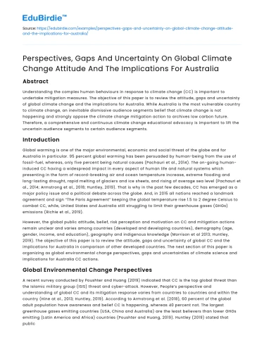 Global Climate Change Attitude: Implications for Australia