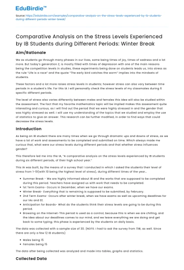 IB Students’ Stress Levels: Winter Break Study
