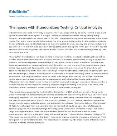 The Issues with Standardized Testing: Critical Analysis