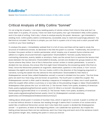 Critical Analysis of Billy Collins “Sonnet”