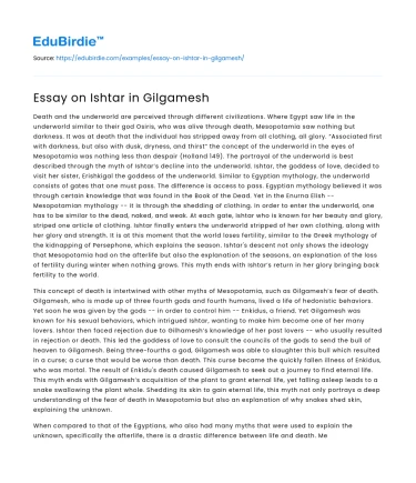 Essay on Ishtar in Gilgamesh