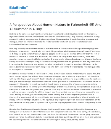 A Perspective About Human Nature In Fahrenheit 451 And All Summer In A Day