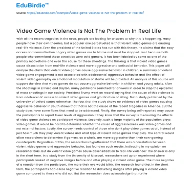 Video Game Violence Is Not The Problem In Real Life