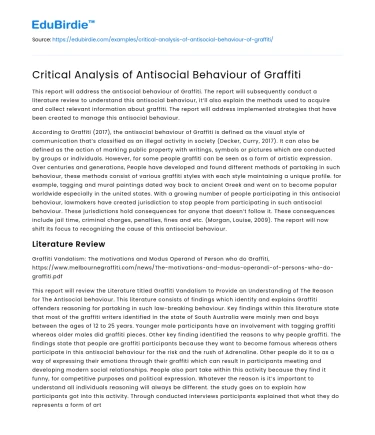 Critical Analysis of Antisocial Behaviour of Graffiti