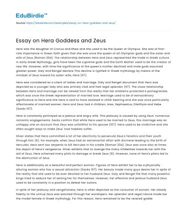 Essay on Hera Goddess and Zeus