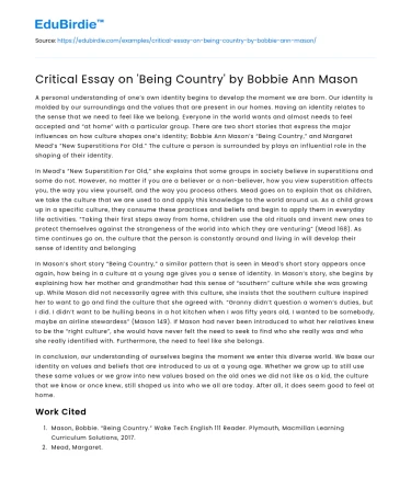 Critical Essay on ‘Being Country’ by Bobbie Ann Mason
