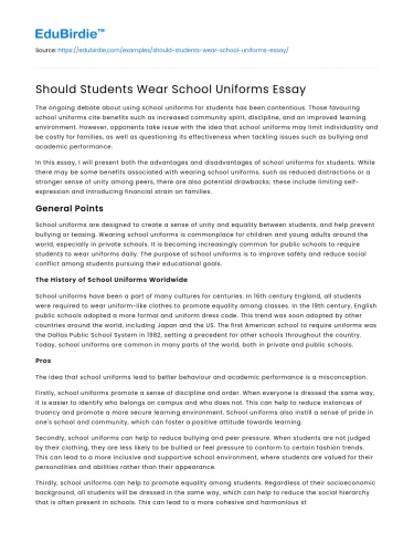 Should Students Wear School Uniforms Essay