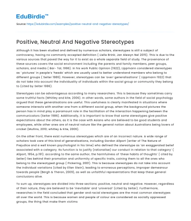 Positive, Neutral And Negative Stereotypes