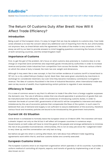 Brexit’s Impact on Trade Efficiency: Return of Customs Duty