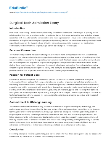 Surgical Tech Admission Essay
