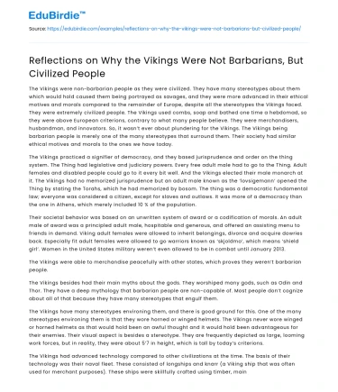 Reflections on Why the Vikings Were Not Barbarians, But Civilized People