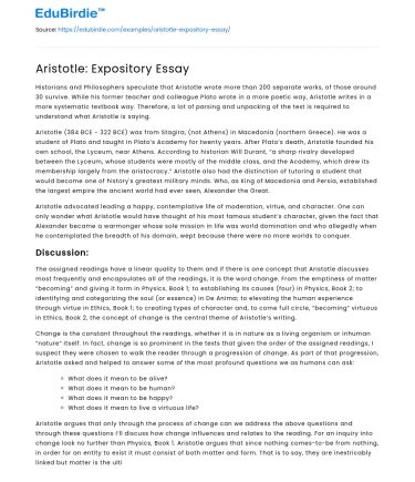 Aristotle: Expository Essay