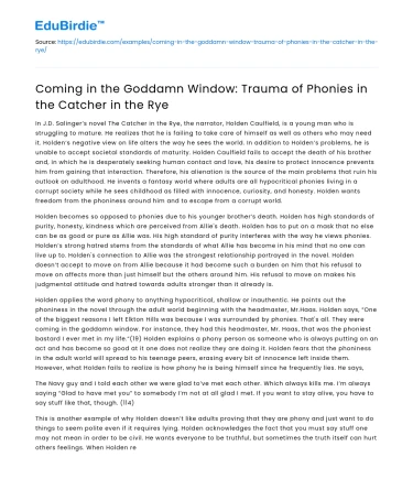 Coming in the Goddamn Window: Trauma of Phonies in the Catcher in the Rye