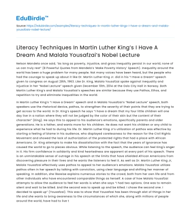 Comparing Literacy Techniques in King’s & Yousafzai’s Speeches
