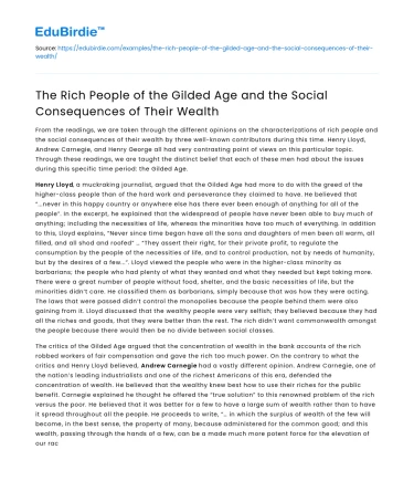 Rich People in Gilded Age: Social Consequences