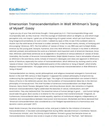 Emersonian Transcendentalism in Walt Whitman’s ‘Song of Myself’: Essay
