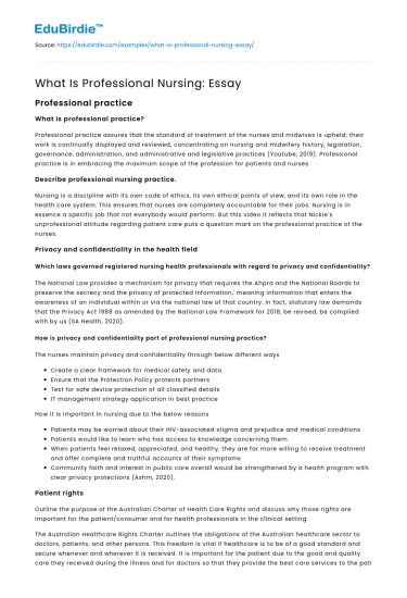 What Is Professional Nursing: Essay