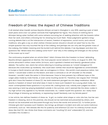 Freedom of Dress: the Aspect of Chinese Traditions