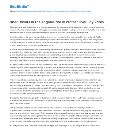 Uber Drivers in Los Angeles are in Protest Over Pay Rates