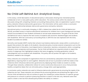 No Child Left Behind Act: Analytical Essay