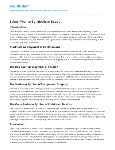 Ethan Frome Symbolism Essay