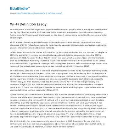 Wi-Fi Definition Essay