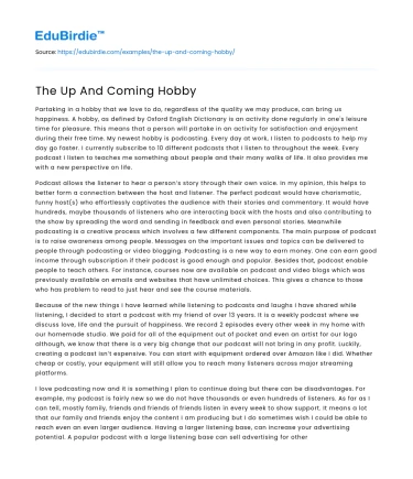 The Up And Coming Hobby