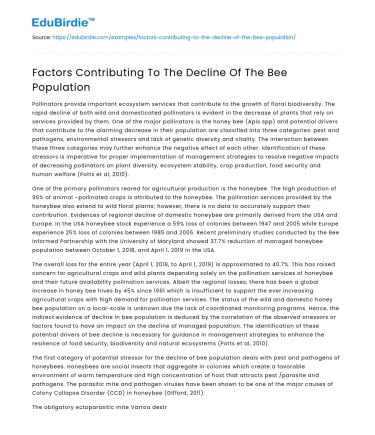 Factors Contributing To The Decline Of The Bee Population