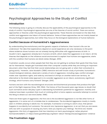 Psychological Perspectives on Understanding Conflict