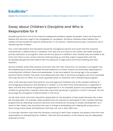 Essay about Children’s Discipline and Who Is Responsible for It