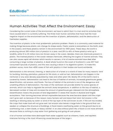 Human Activities That Affect the Environment: Essay