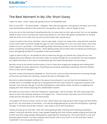 The Best Moment in My Life: Short Essay