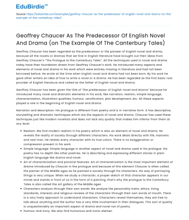 Chaucer: Predecessor of English Novel & Drama (Canterbury Tales)