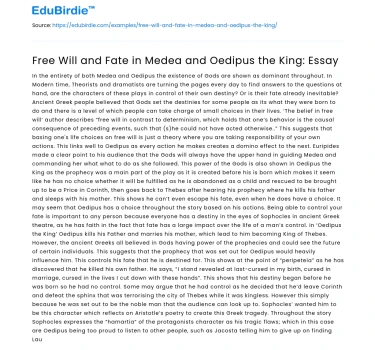Free Will and Fate in Medea and Oedipus the King: Essay