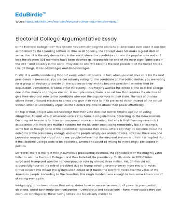 Electoral College Argumentative Essay
