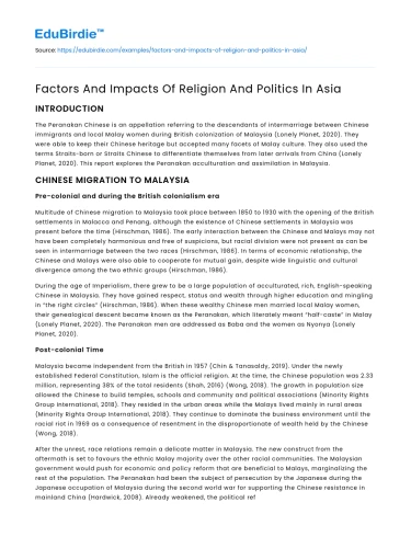 Factors And Impacts Of Religion And Politics In Asia