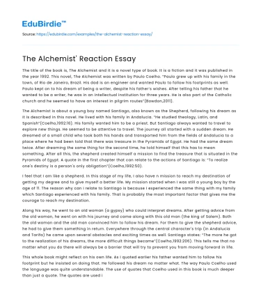 The Alchemist’ Reaction Essay