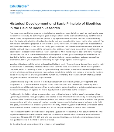 Bioethics Development and Principles in Health Research