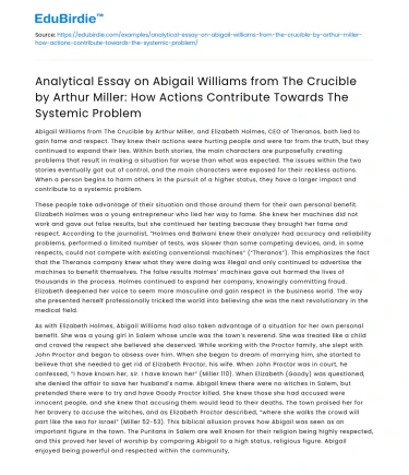 Abigail Williams in The Crucible: Actions and Systemic Issues
