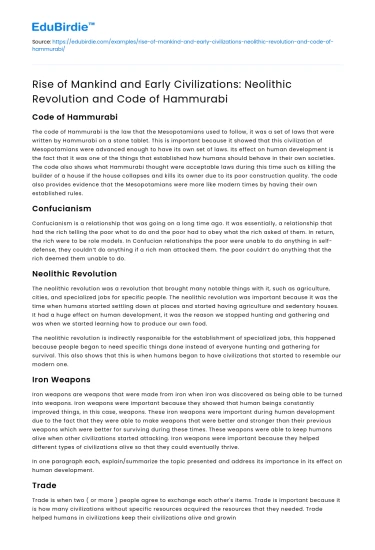 The Neolithic Revolution and the Code of Hammurabi