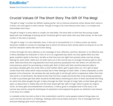Crucial Values Of The Short Story The Gift Of The Magi