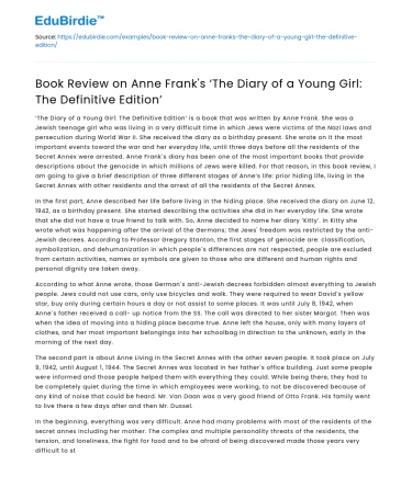 The Diary of Anne Frank: Book Review