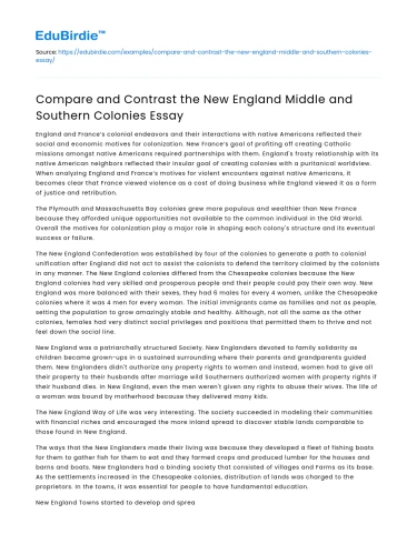 Compare and Contrast the New England Middle and Southern Colonies