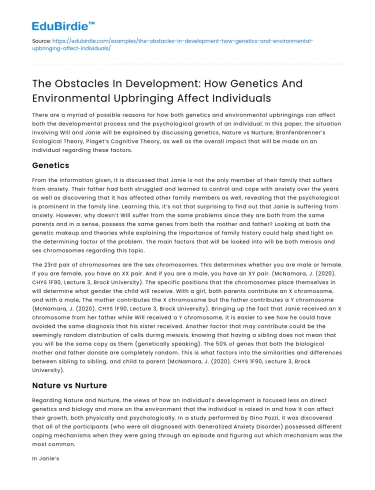 Genetics and Environment Impact on Development