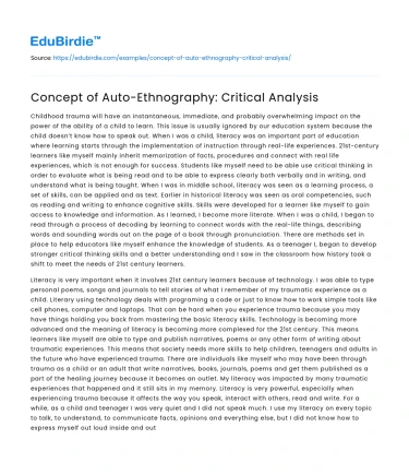 Concept of Auto-Ethnography: Critical Analysis